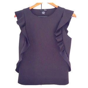 Aqua Black Cap Sleeve Ruffle Top